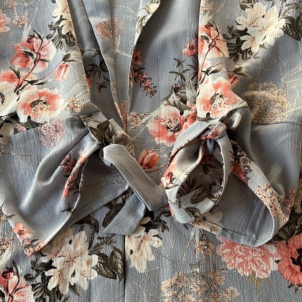Laura Petites Floral Open Front Kimono Jacket 3/4 Tie Sleeves NWT - Picture 3 of 9
